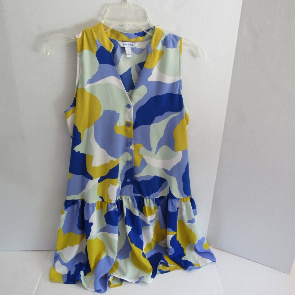 Nine West Button Front Ruffle Hem Midi Sleeveless Dress Tank Style Size XS NWT